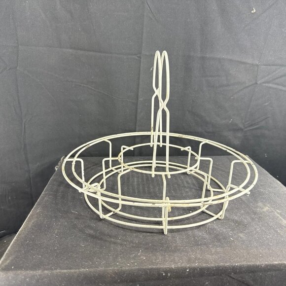 Vtg 8 Glass/Slot Metal Wire Basket Carrier Caddy White Kitchen Server Decor - Picture 2 of 6